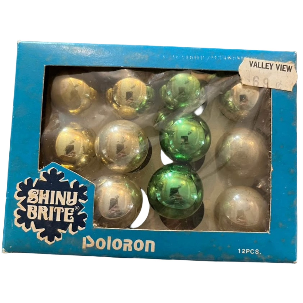 VTG Shiny Bright small Ornaments Balls Mercury Glass 12 Christmas original box